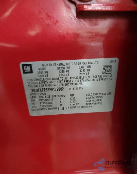 2015 Chevrolet Equinox Lt z USA, uszkodzony, nr VIN 2GNFLFE32F6179902